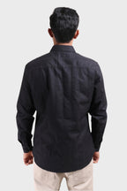 Xkind Men's Black Dobby Srtiped Slim Fit Formal Shirt | Grocsy