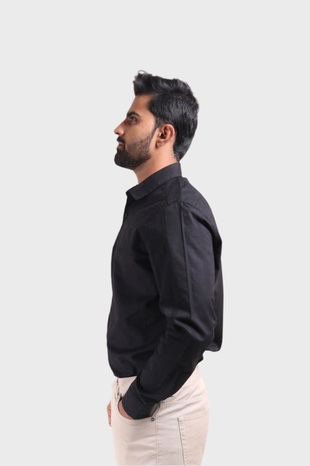 Xkind Men's Black Dobby Srtiped Slim Fit Formal Shirt | Grocsy