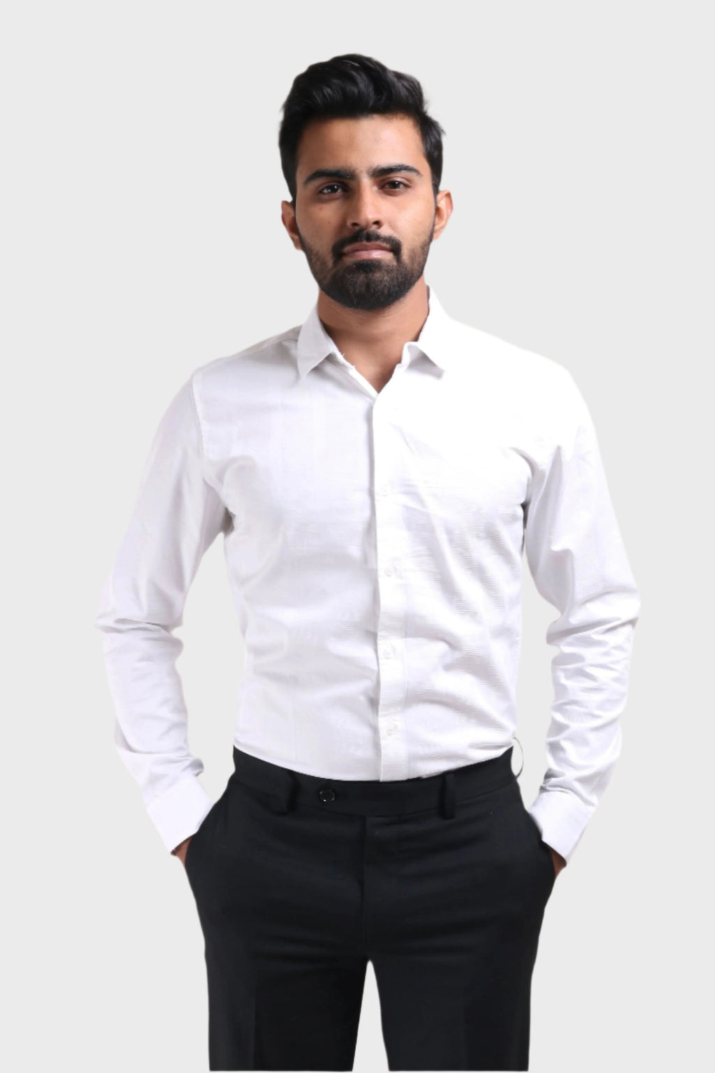 Xkind Men's White Dobby Self Stripe Slim Fit Shirt | Grocsy