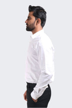 Xkind Men's White Dobby Self Stripe Slim Fit Shirt | Grocsy