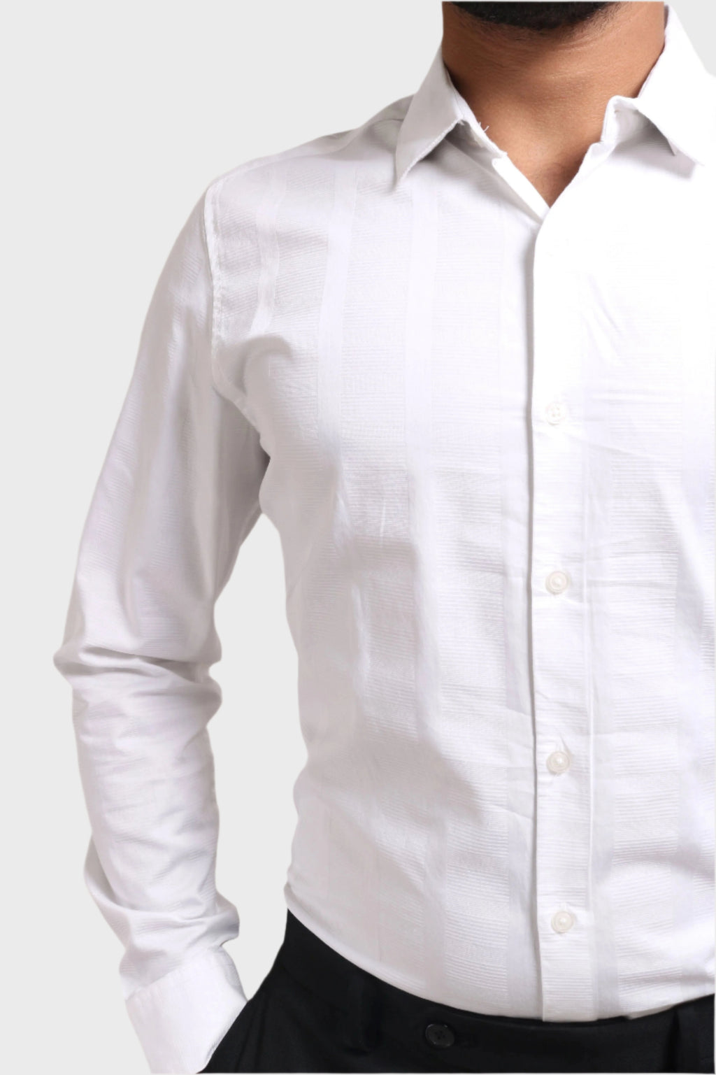 Xkind Men's White Dobby Self Stripe Slim Fit Shirt | Grocsy