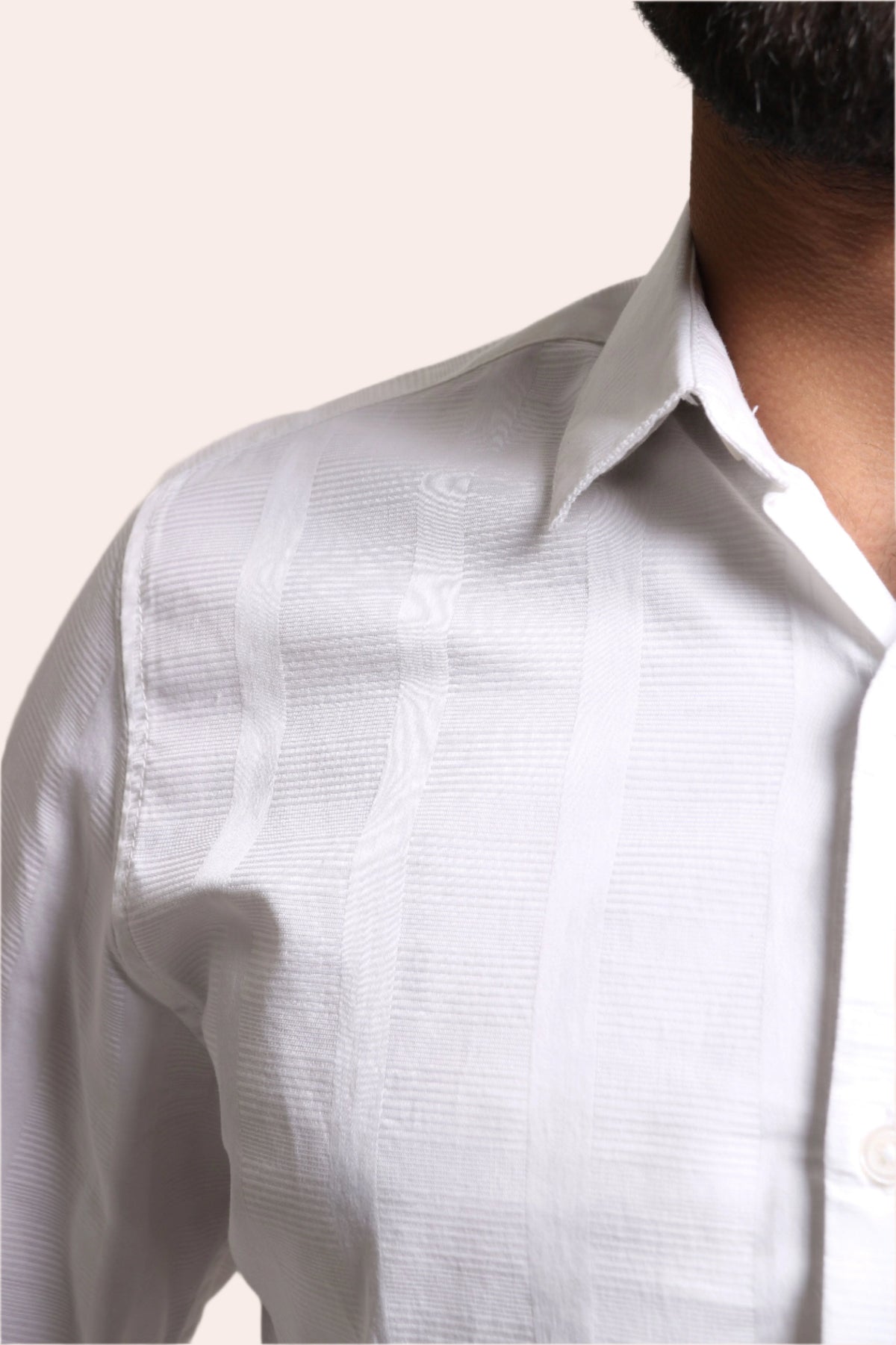 Xkind Men's White Dobby Self Stripe Slim Fit Shirt | Grocsy