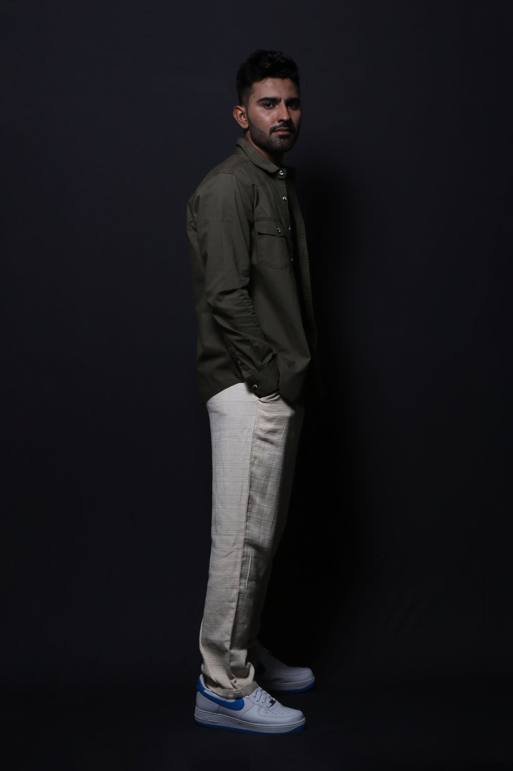 Jonesburg Olive Green Double Pocket Regular Fit Shirt | Grocsy