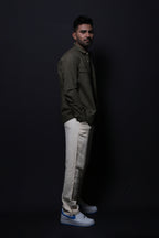Jonesburg Olive Green Double Pocket Regular Fit Shirt | Grocsy