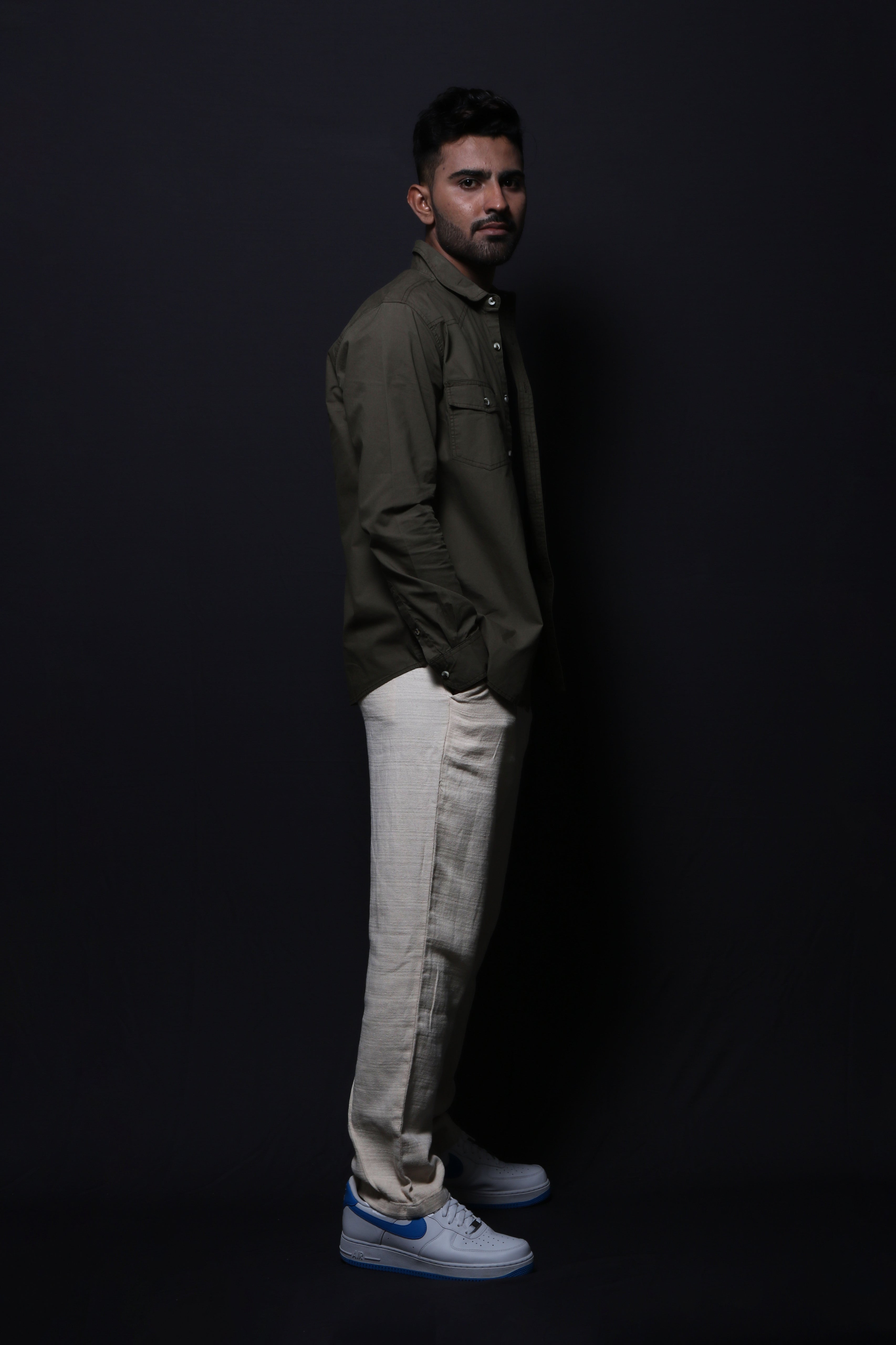 Jonesburg Olive Green Double Pocket Regular Fit Shirt | Grocsy