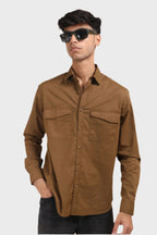 Jonesburg Brown Double Pocket Regular Fit Shirt | Grocsy