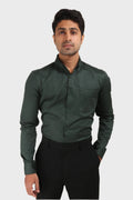 Jonesburg Bottle Green Satin Slub Slim Fit Shirt | Grocsy