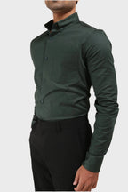 Jonesburg Bottle Green Satin Slub Slim Fit Shirt | Grocsy