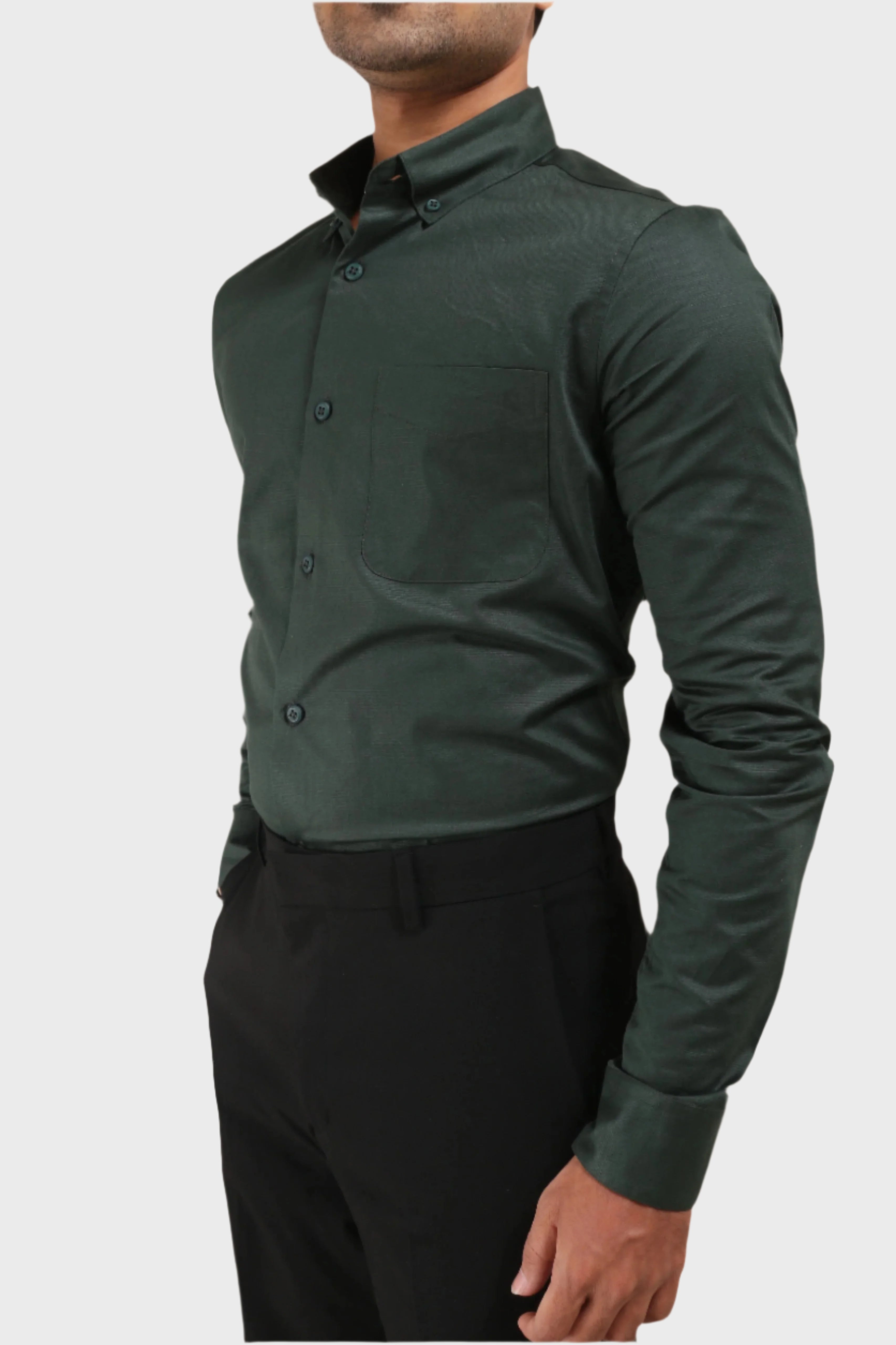 Jonesburg Bottle Green Satin Slub Slim Fit Shirt | Grocsy