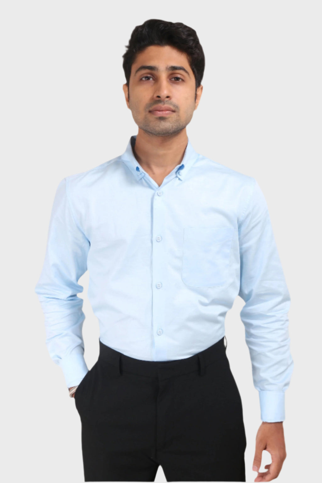 Jonesburg Sky Blue Satin Slub Slim Fit Shirt | Grocsy