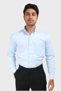 Jonesburg Sky Blue Satin Slub Slim Fit Shirt | Grocsy