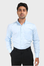 Jonesburg Sky Blue Satin Slub Slim Fit Shirt | Grocsy