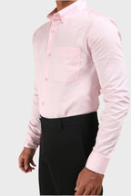 Jonesburg Mens Baby Pink Satin Slub Slim Fit Semi Formal Shirt | Grocsy