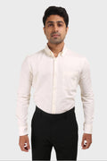 Jonesburg Off White Satin Slub Slim Fit Shirt | Grocsy