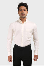 Jonesburg Off White Satin Slub Slim Fit Shirt | Grocsy
