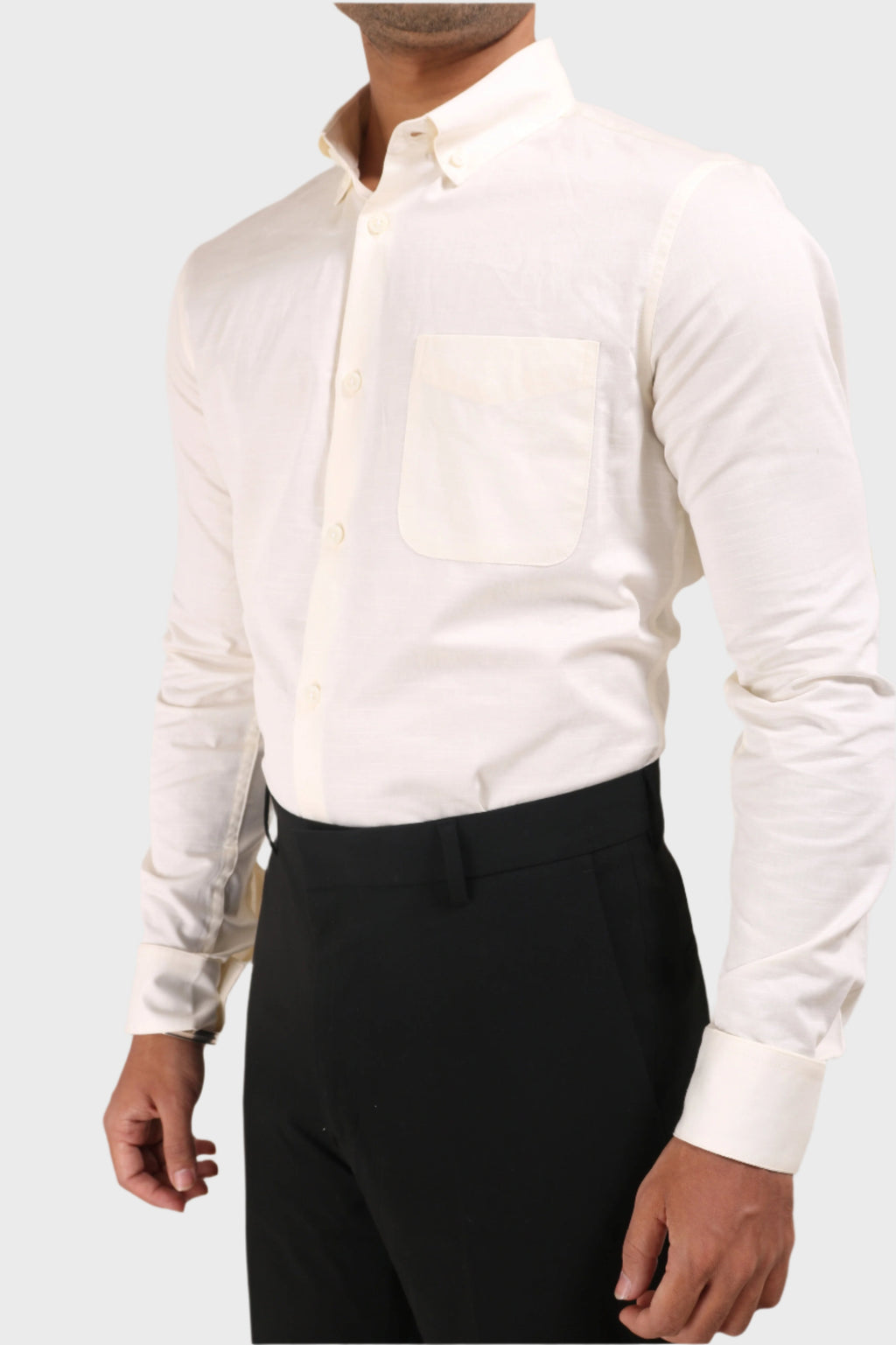 Jonesburg Off White Satin Slub Slim Fit Shirt | Grocsy