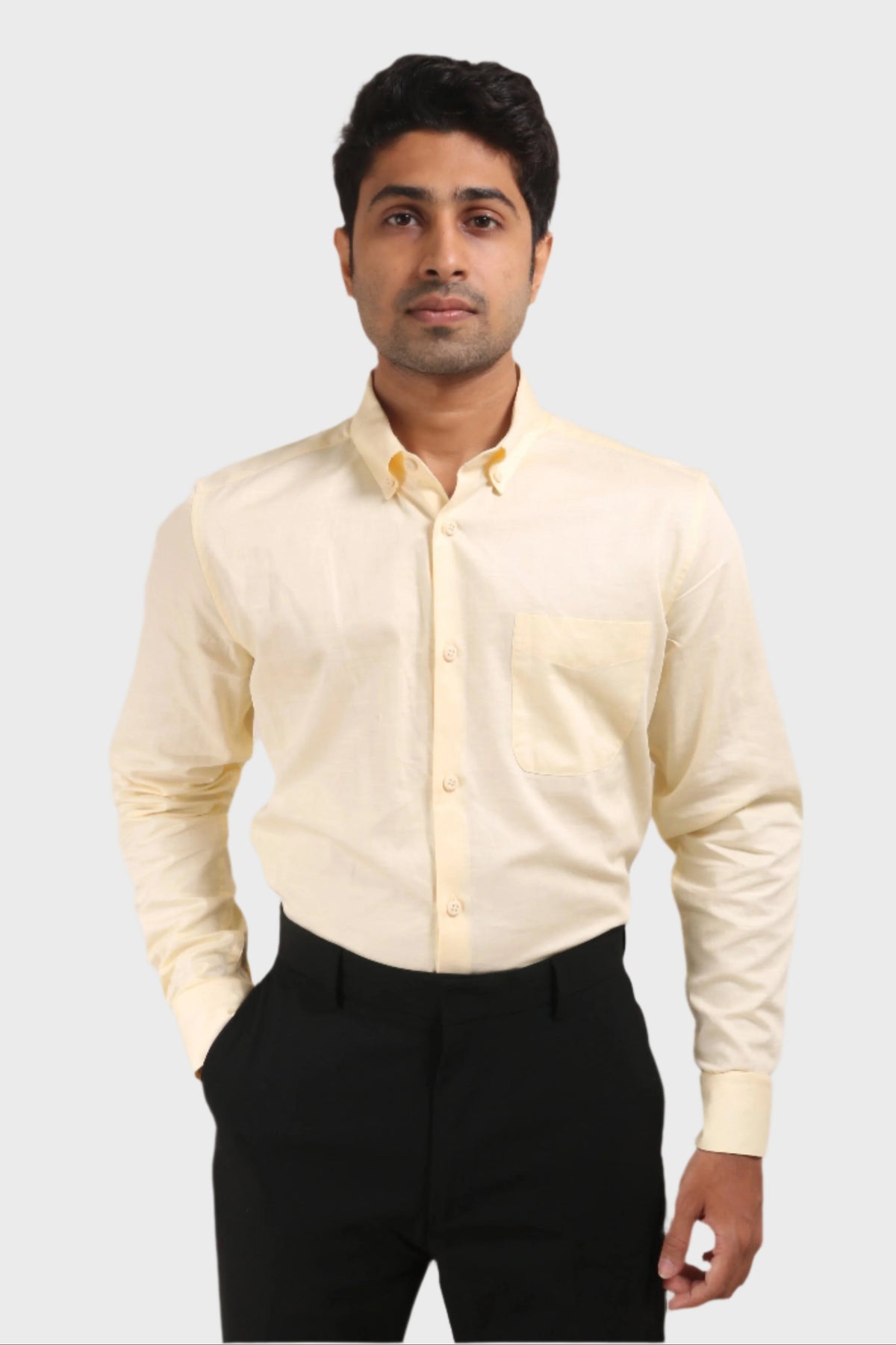 Jonesburg Light Yellow Satin Slub Slim Fit Shirt | Grocsy