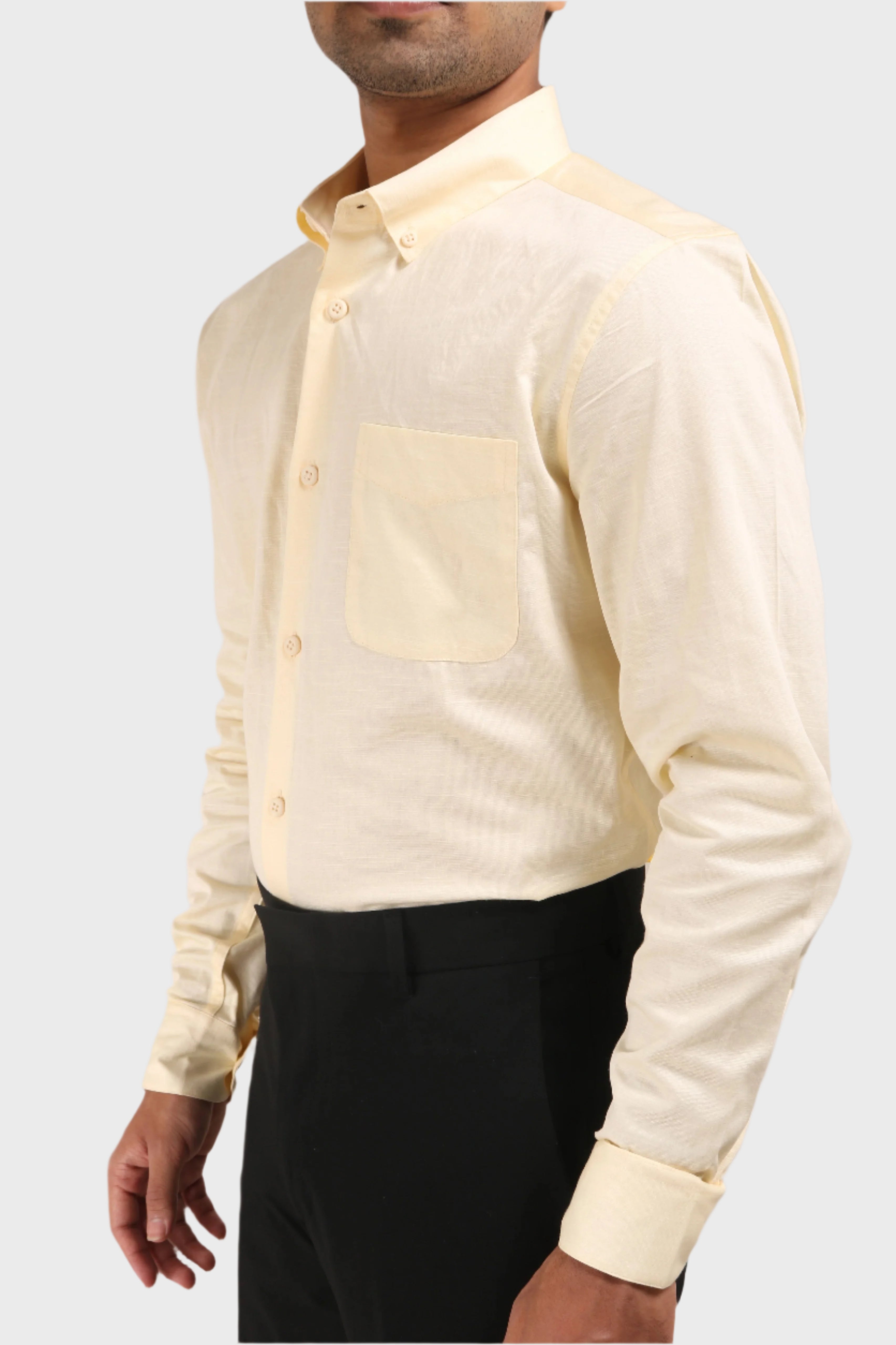 Jonesburg Light Yellow Satin Slub Slim Fit Shirt | Grocsy