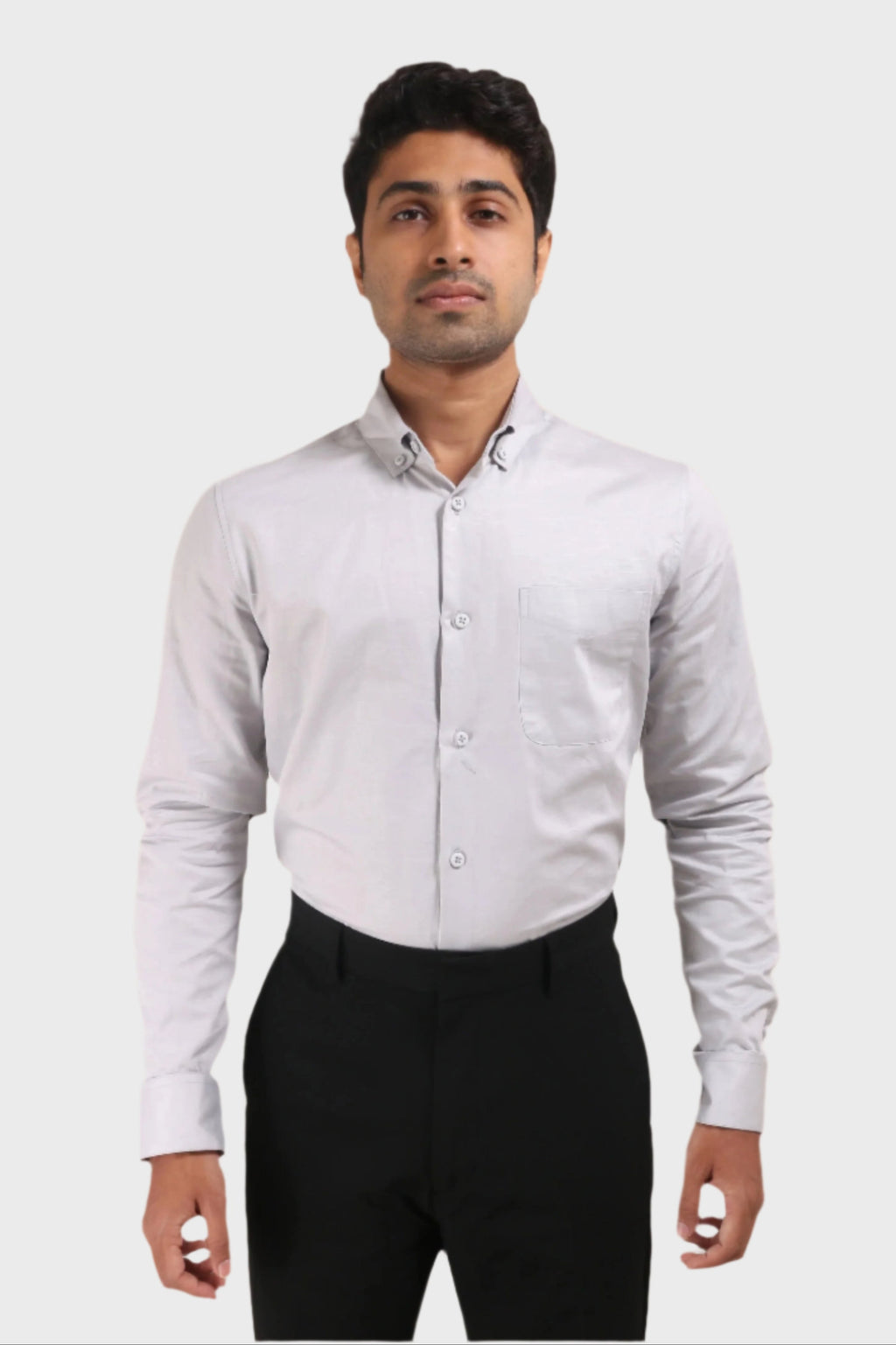 Jonesburg Light Grey Satin Slub Slim Fit Shirt | Grocsy