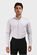Jonesburg Light Grey Satin Slub Slim Fit Shirt | Grocsy