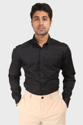 Jonesburg Black Satin Slub Slim Fit Shirt | Grocsy