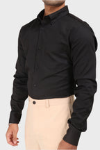 Jonesburg Black Satin Slub Slim Fit Shirt | Grocsy
