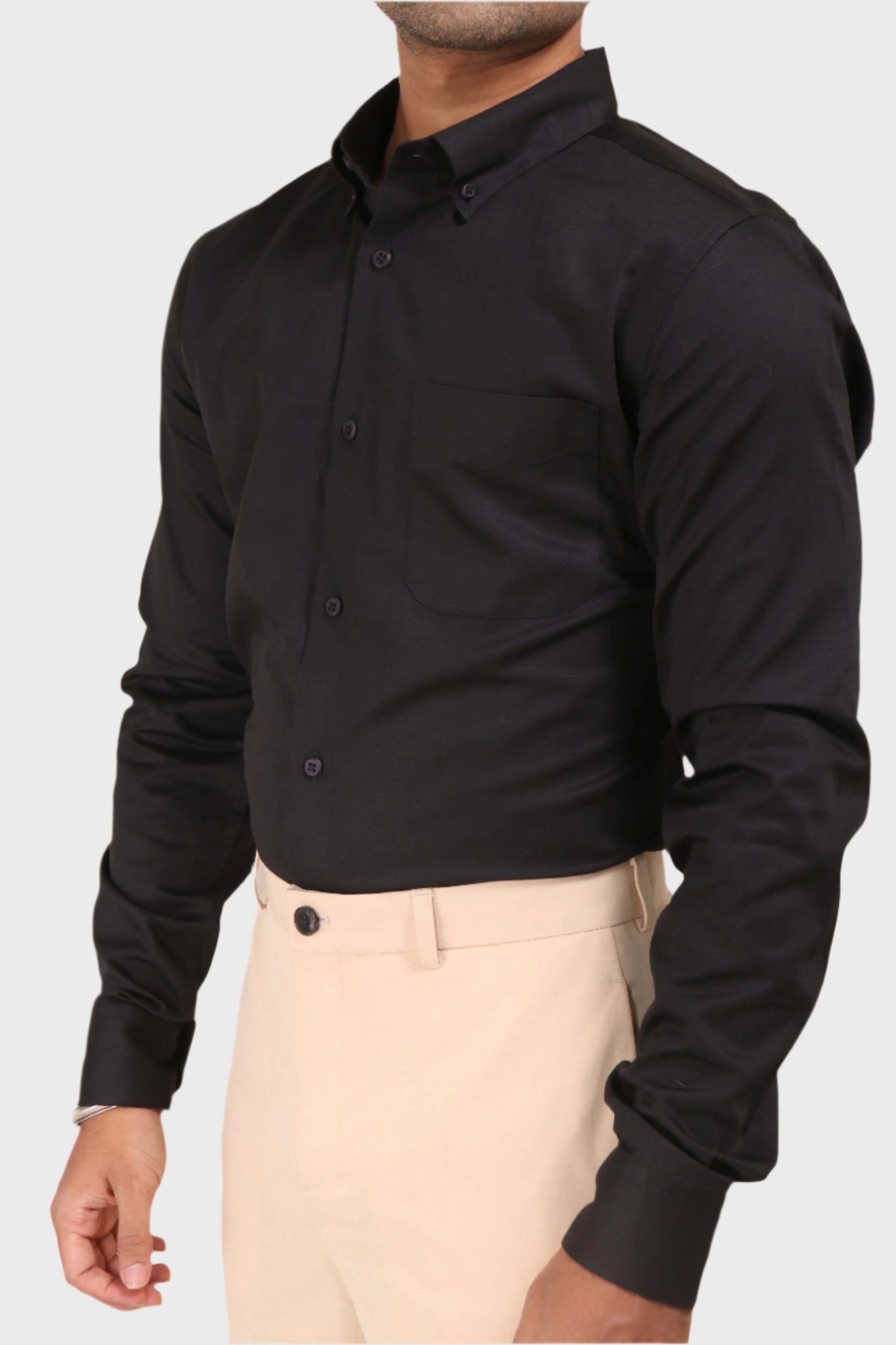 Jonesburg Black Satin Slub Slim Fit Shirt | Grocsy