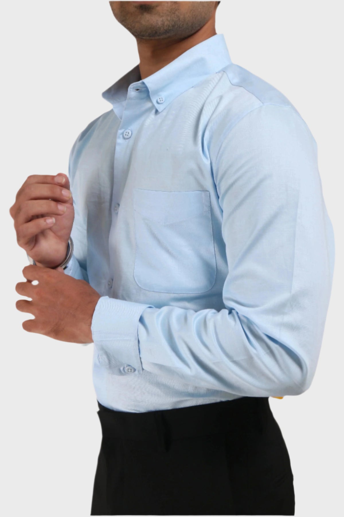 Jonesburg Sky Blue Satin Slub Slim Fit Shirt | Grocsy