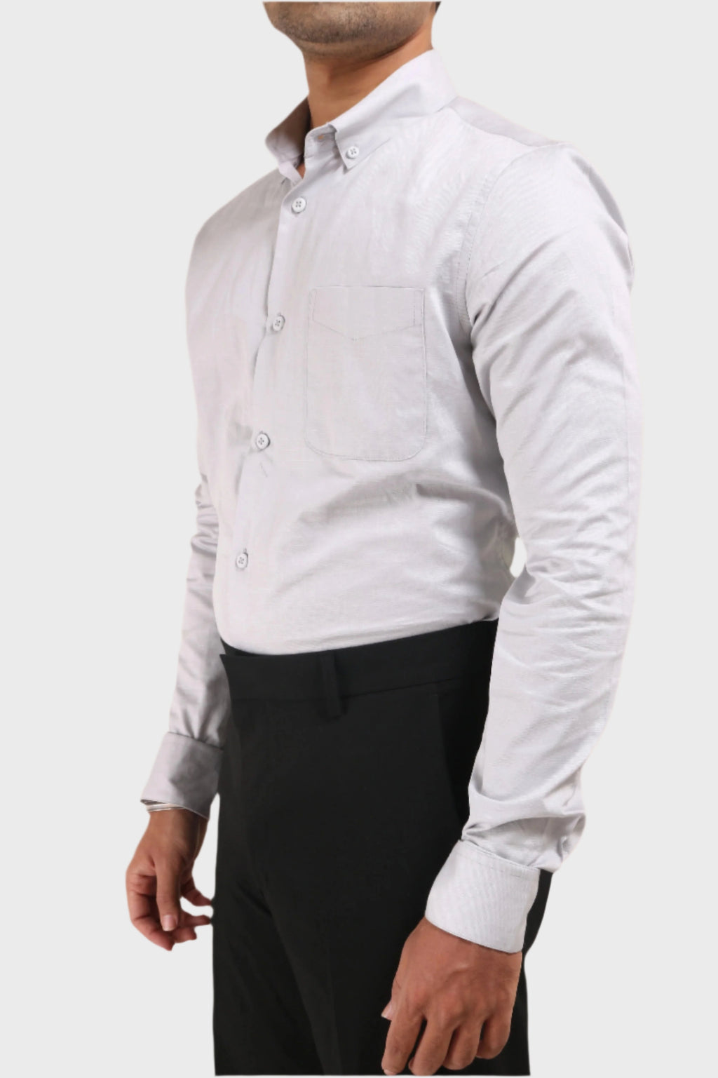 Jonesburg Light Grey Satin Slub Slim Fit Shirt | Grocsy