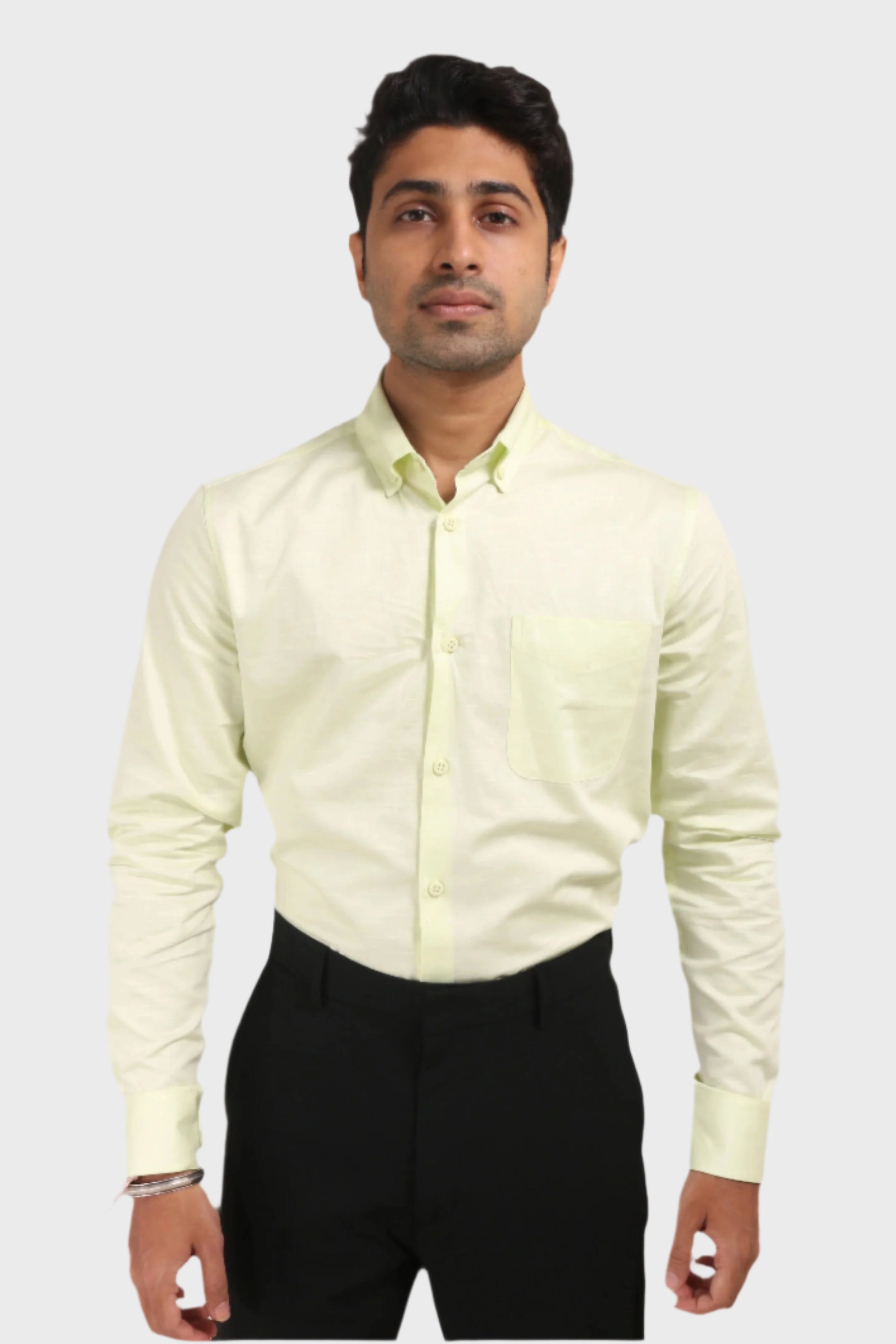 Jonesburg Lemon Yellow Satin Slub Slim Fit Shirt | Grocsy