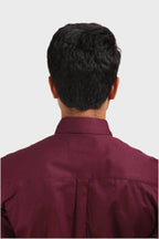 Jonesburg Maroon Satin Slub Slim Fit Shirt | Grocsy
