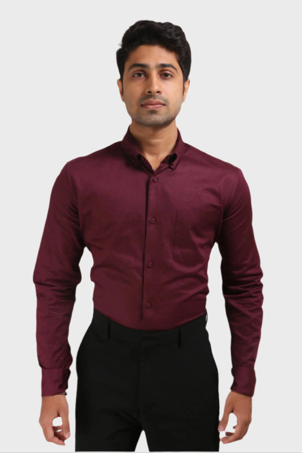 Jonesburg Maroon Satin Slub Slim Fit Shirt | Grocsy
