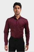 Jonesburg Maroon Satin Slub Slim Fit Shirt | Grocsy