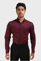 Jonesburg Maroon Satin Slub Slim Fit Shirt | Grocsy