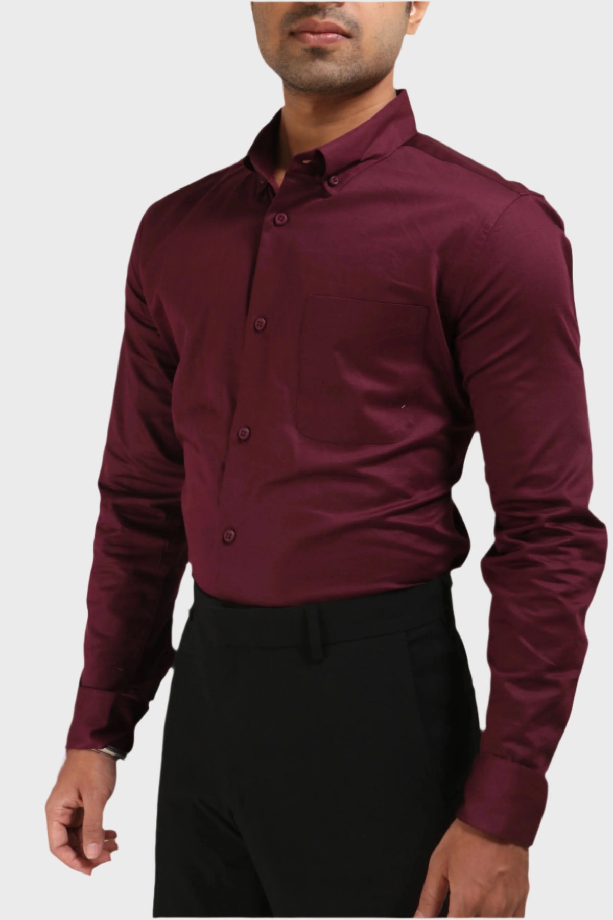 Jonesburg Maroon Satin Slub Slim Fit Shirt | Grocsy