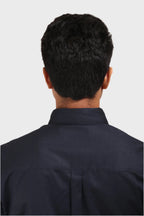 Jonesburg Navy Blue Satin Slub Slim Fit Shirt | Grocsy
