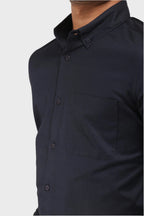 Jonesburg Navy Blue Satin Slub Slim Fit Shirt | Grocsy