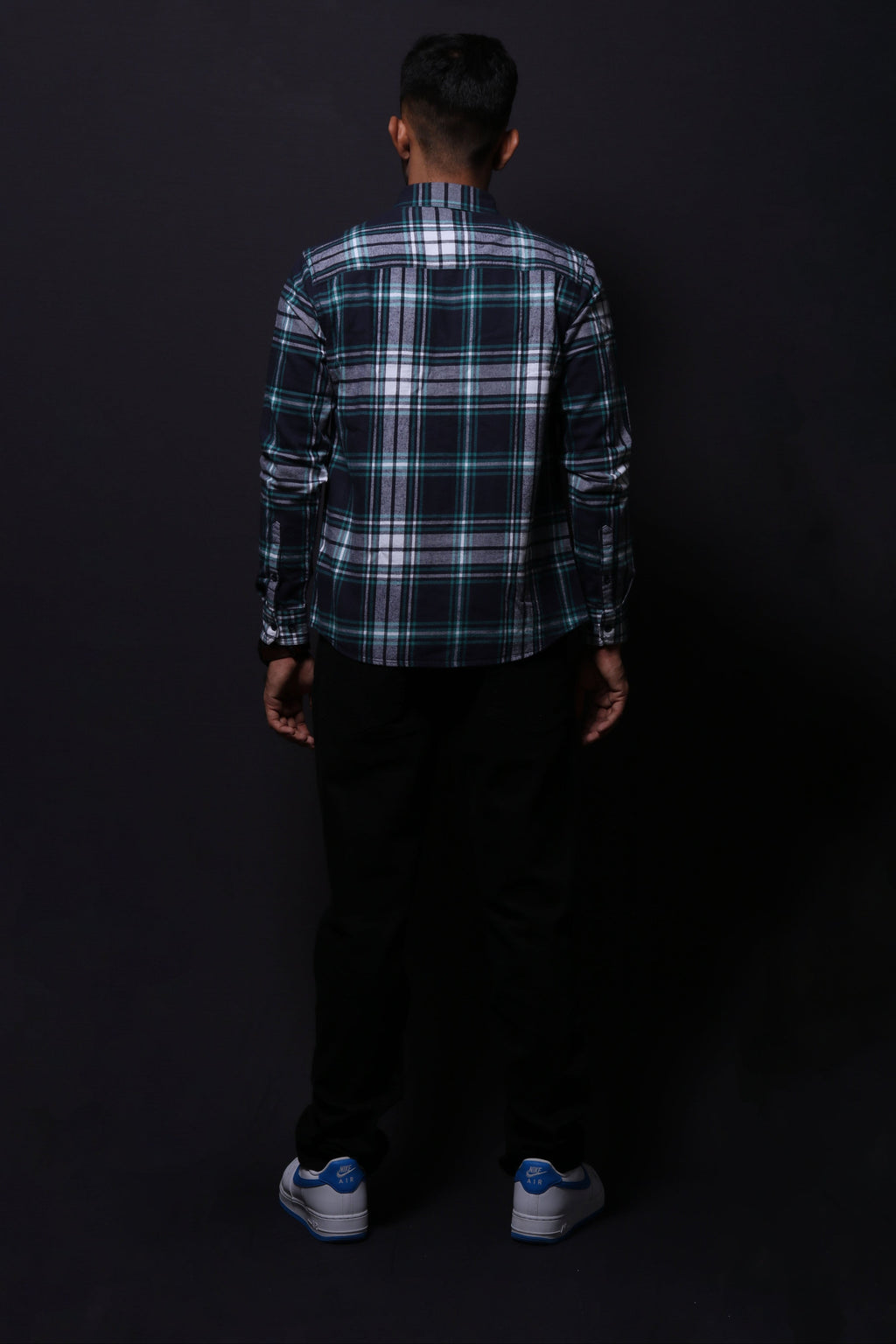 Jonesburg Navy Blue Flannel Checks Regular Fit Shirt | Grocsy