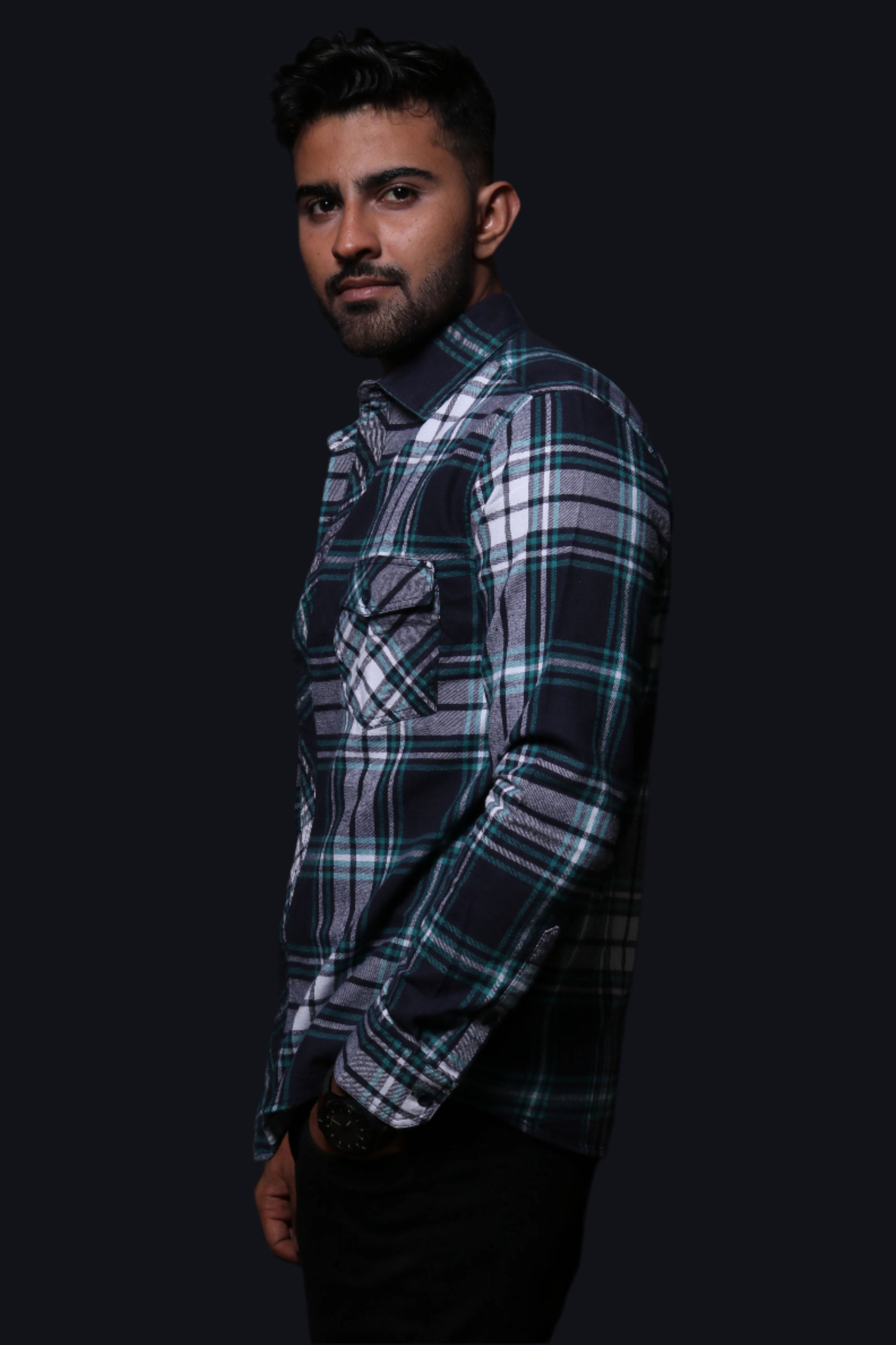 Jonesburg Navy Blue Flannel Checks Regular Fit Shirt | Grocsy