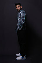 Jonesburg Navy Blue Flannel Checks Regular Fit Shirt | Grocsy