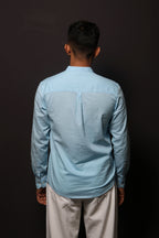 Jonesburg Sky Blue Slub Slim Fit Shirt | Grocsy