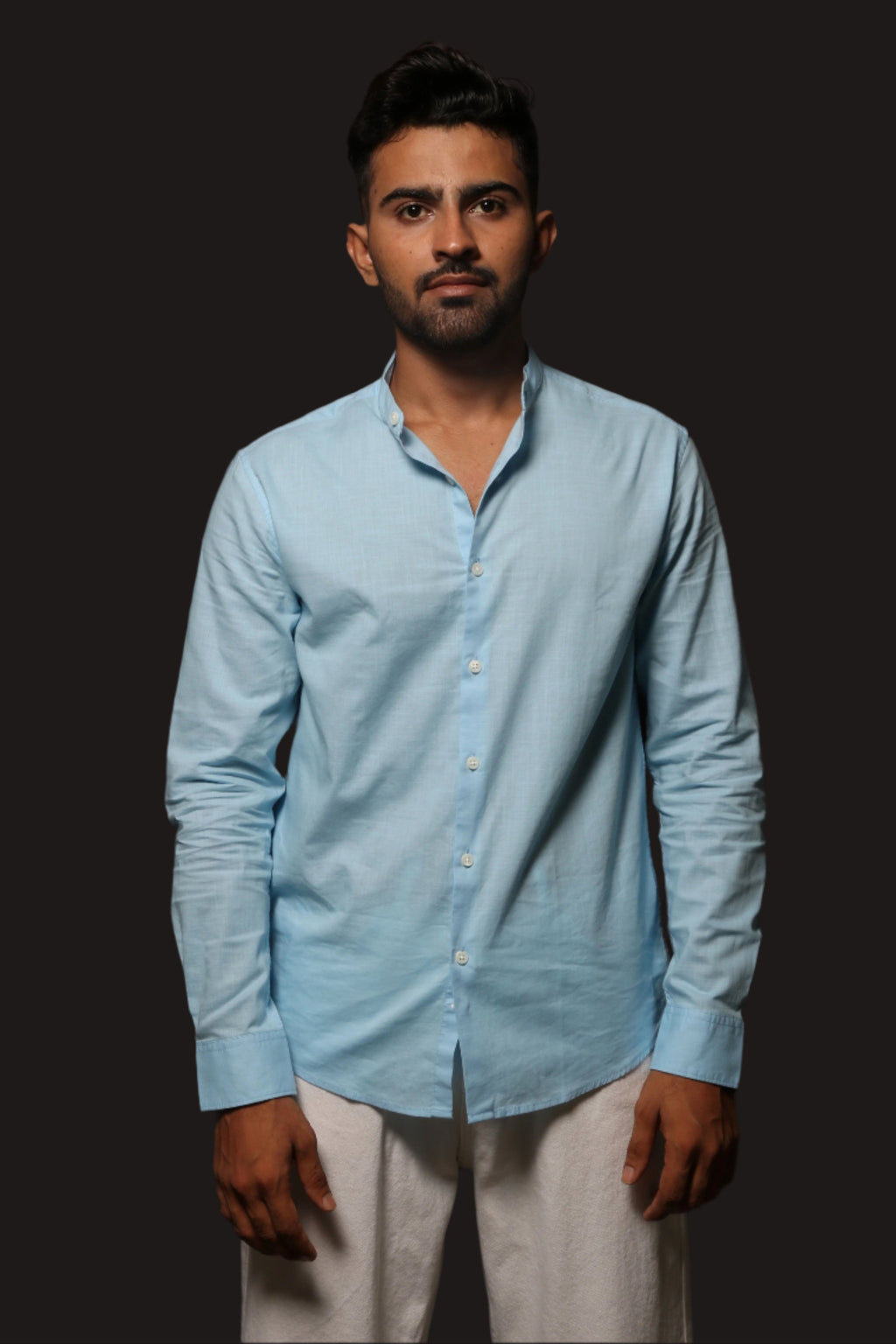 Jonesburg Sky Blue Slub Slim Fit Shirt | Grocsy