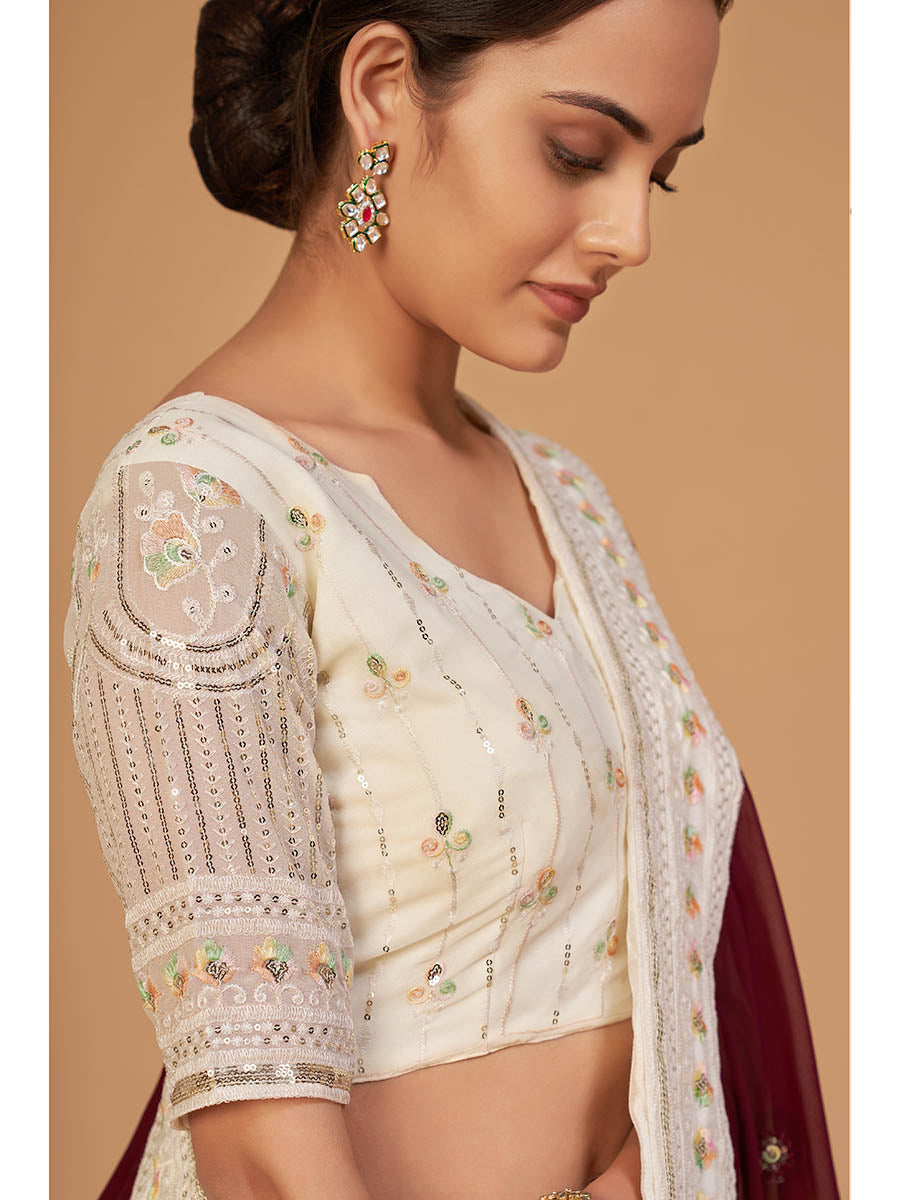 Myra Off White Georgette Embroidered Designer Lehenga | Grocsy