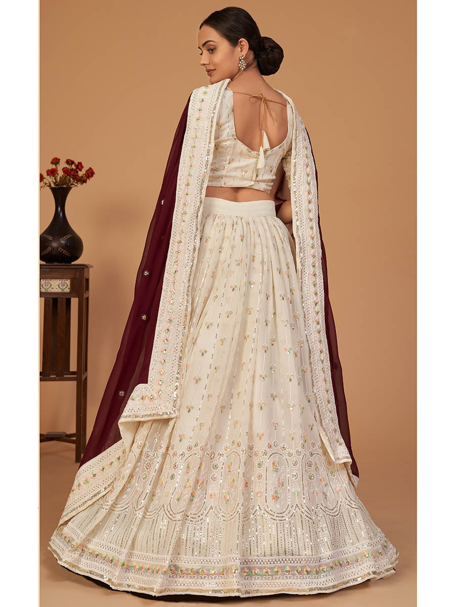 Myra Off White Georgette Embroidered Designer Lehenga | Grocsy