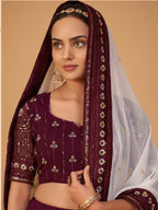 Myra Plum Georgette Embroidered Designer Lehenga | Grocsy