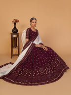 Myra Plum Georgette Embroidered Designer Lehenga | Grocsy