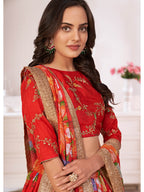 Myra Red Tomato Digital Printed Georgette Lehanga | Grocsy