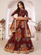 Myra Maroon Digital Printed Georgette Lehanga | Grocsy