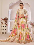 Myra Cream Digital Printed Georgette Lehanga | Grocsy