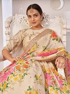 Myra Cream Digital Printed Georgette Lehanga | Grocsy